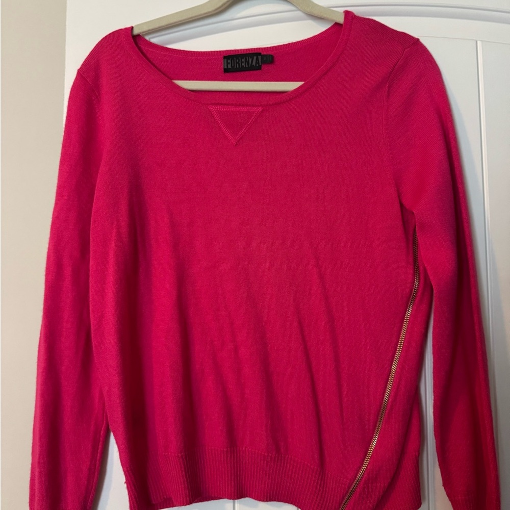 Forenza Pink Crew Neck Sweater with Side Zipper